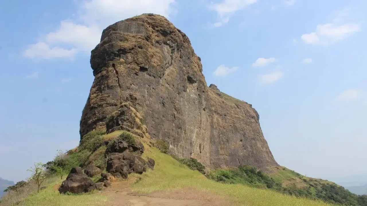 Rock-cut staircase leading to the summit of Harihar Fort near Nashik