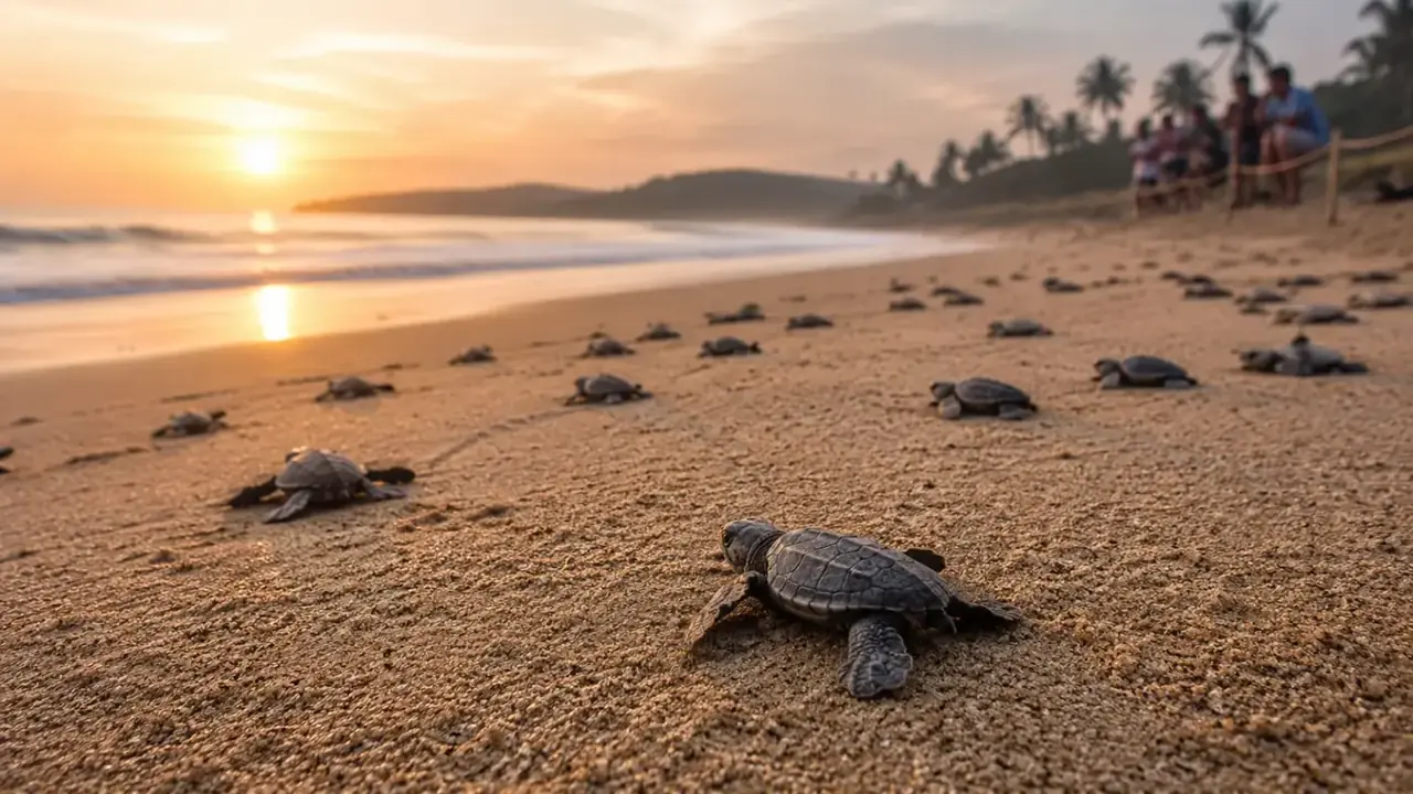 Olive Ridley sea turtle hatchlings at Velas beach