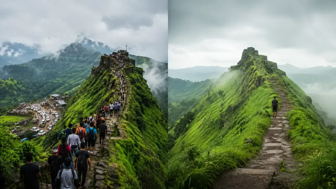 Quiet weekday trail versus a crowded weekend trek in the Sahyadris